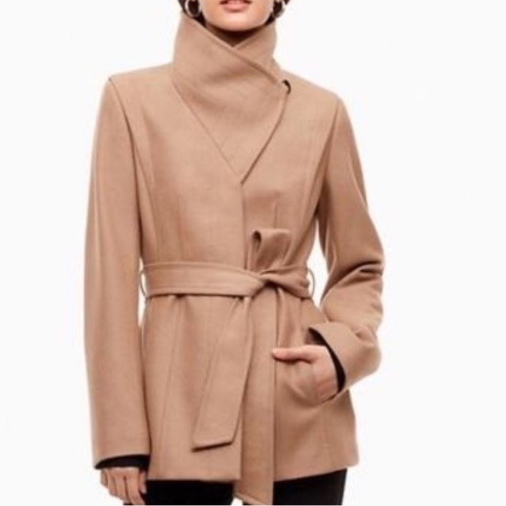 Aritzia Babaton Spenser Virgin Wool Cashmere Wrap Coat Camel Tan, Size S
